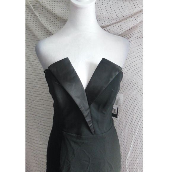 NEW BETSY & ADAM Black STRETCH CREPE Tux Detail STRAPLESS Lapel COLUMN GOWN 10 - Picture 7 of 16